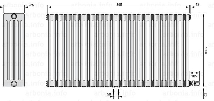 Схема (чертеж) Радиатор Arbonia 6150/31 №96 твн